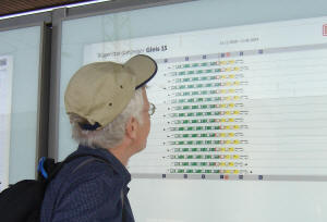 Checking the board to see where our train car would be located on the platform